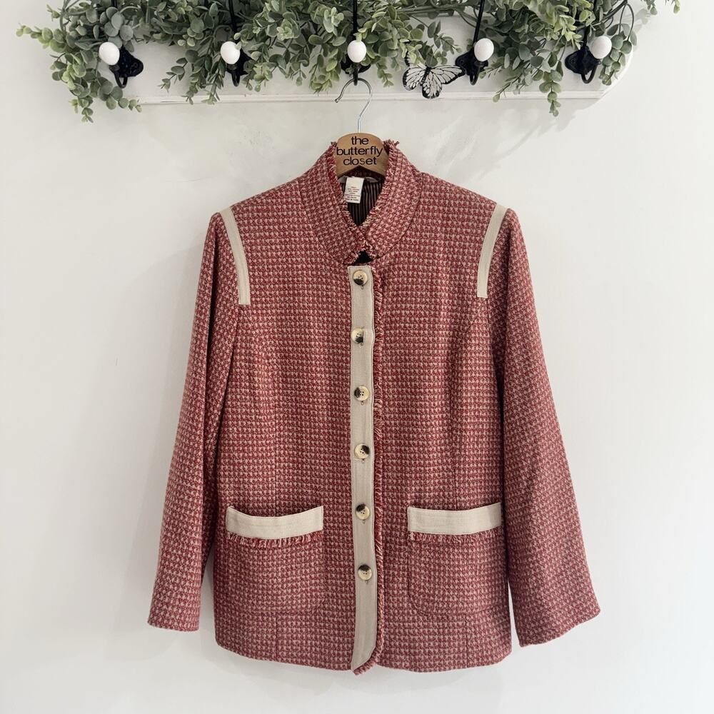 Sundance Town and Country Rust Tweed Fringe Blazer Jacket Size Large #VW